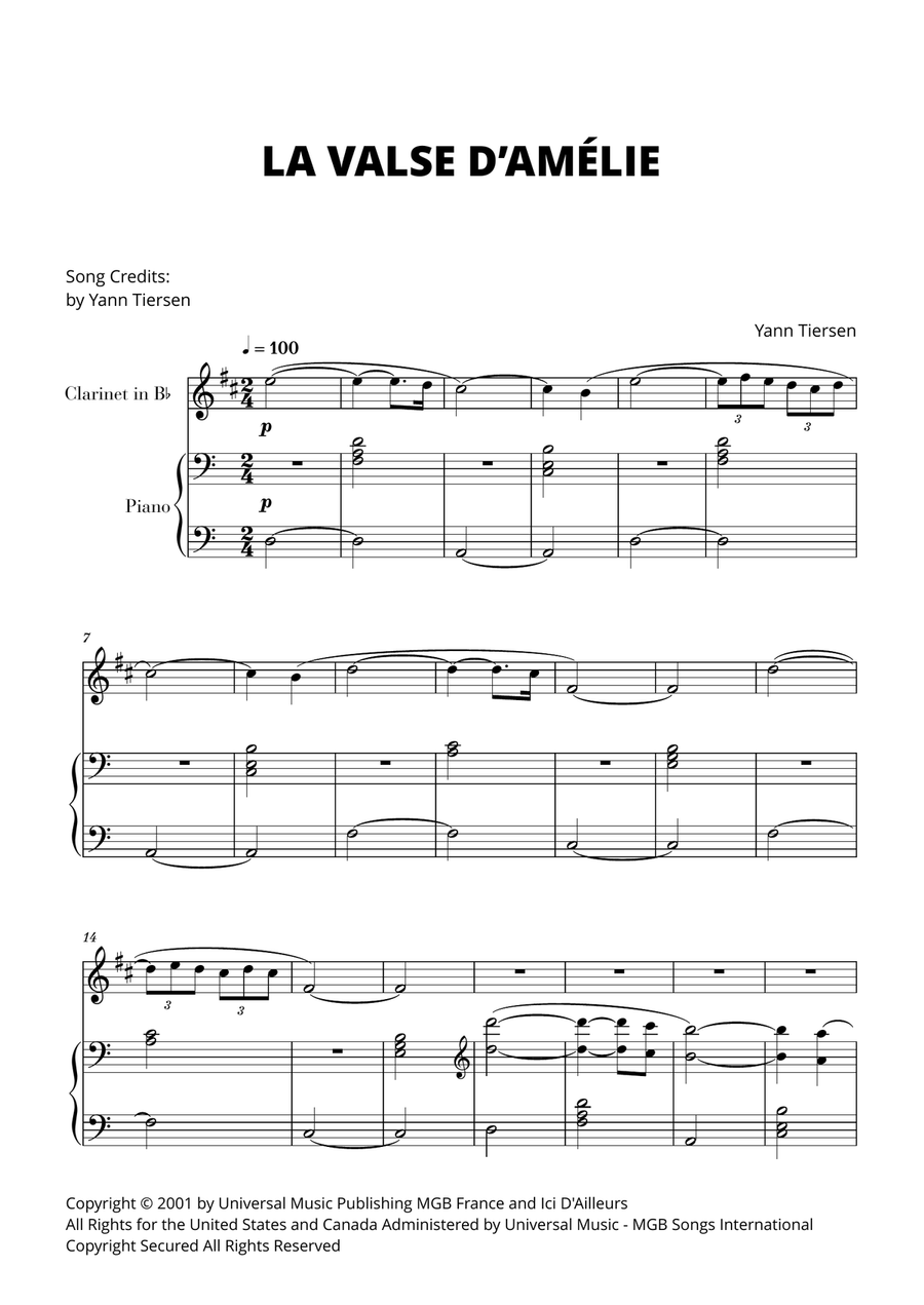 La Valse D'amelie La Valse D'amelie Woodwind Duet scores gallery preview page 1