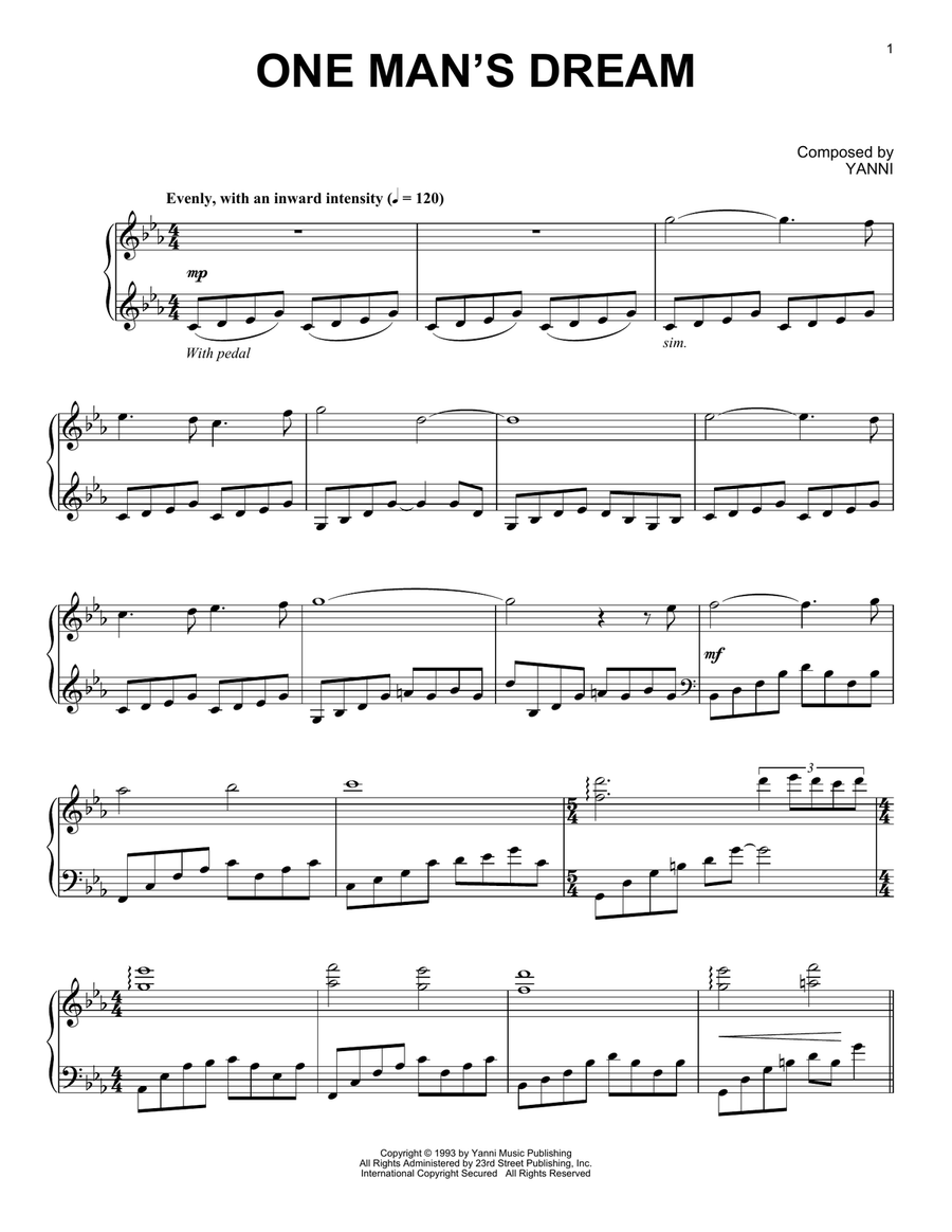 One Man's Dream Piano Solo scores gallery preview page 1