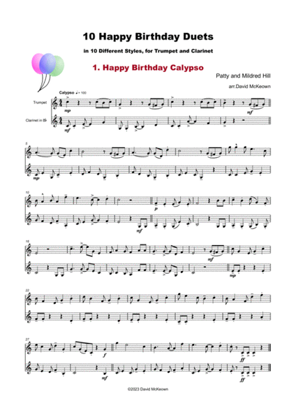 10 Happy Birthday Duets, (in 10 Different Styles), for Trumpet and Clarinet
