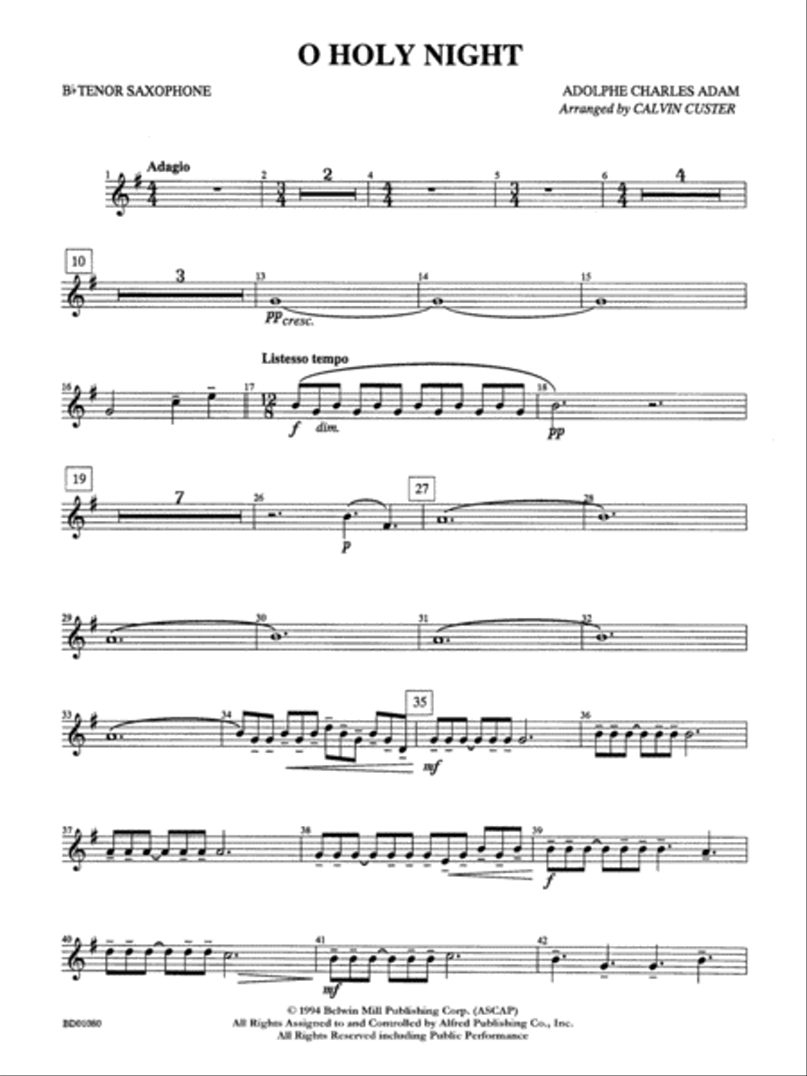 O Holy Night: B-flat Tenor Saxophone Concert Band scores gallery preview page 1