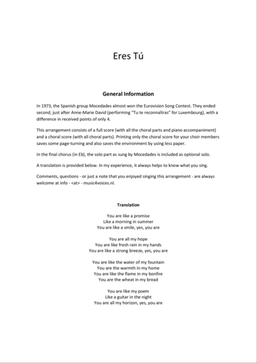 Eres Tu/touch The Wind SSA scores gallery preview page 2