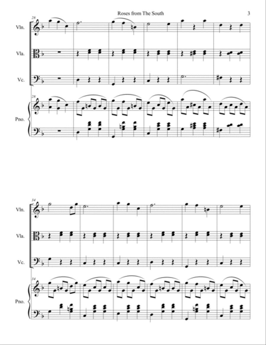 Johann Strauss II - Roses from the South (Rosen aus dem Süden) Waltz for piano quartet Piano Quartet scores gallery preview page 3