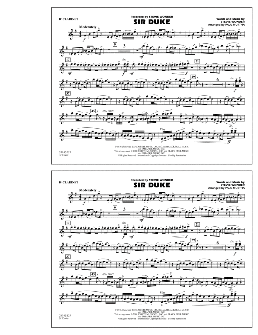 Sir Duke - Bb Clarinet Sir Duke - Bb Clarinet Marching Band scores gallery preview page 1