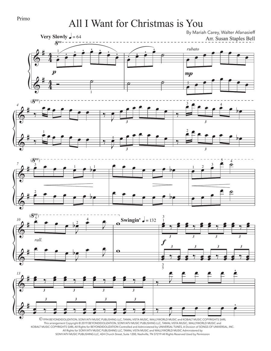 All I Want For Christmas Is You 1 Piano, 4-Hands scores gallery preview page 3