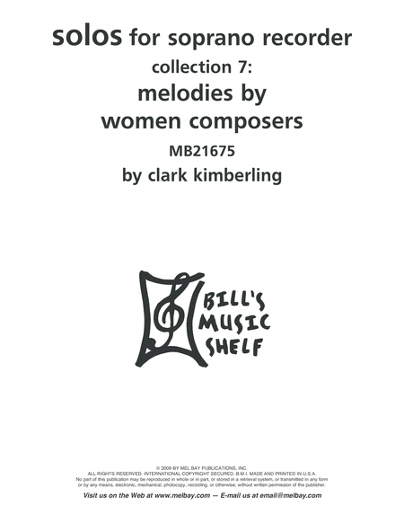 Solos for Soprano Recorder-Collection 7 Melodies by Women Composers