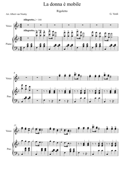La donna è mobile (Rigoletto) - Verdi_F major key (or relative minor key)