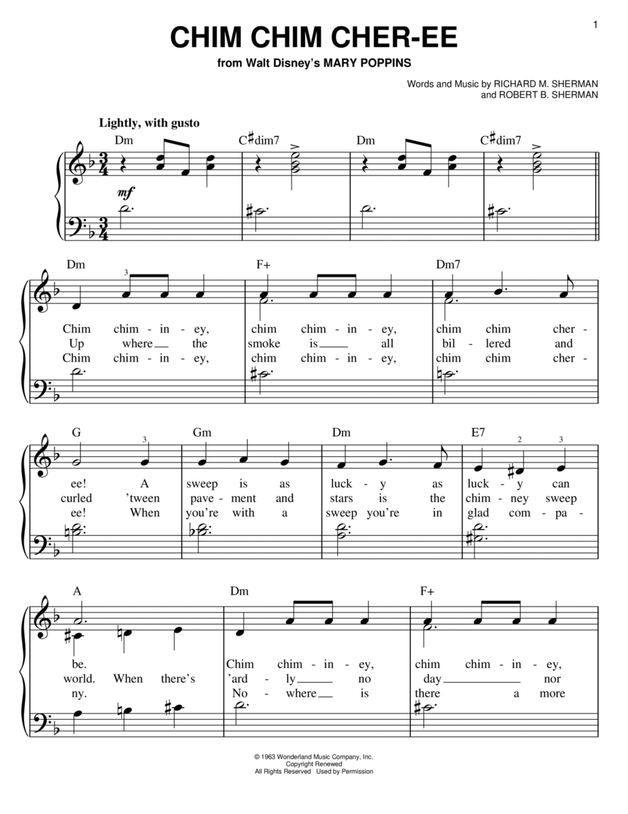 Chim Chim Cher-ee (from Mary Poppins) Easy Piano scores gallery preview page 1