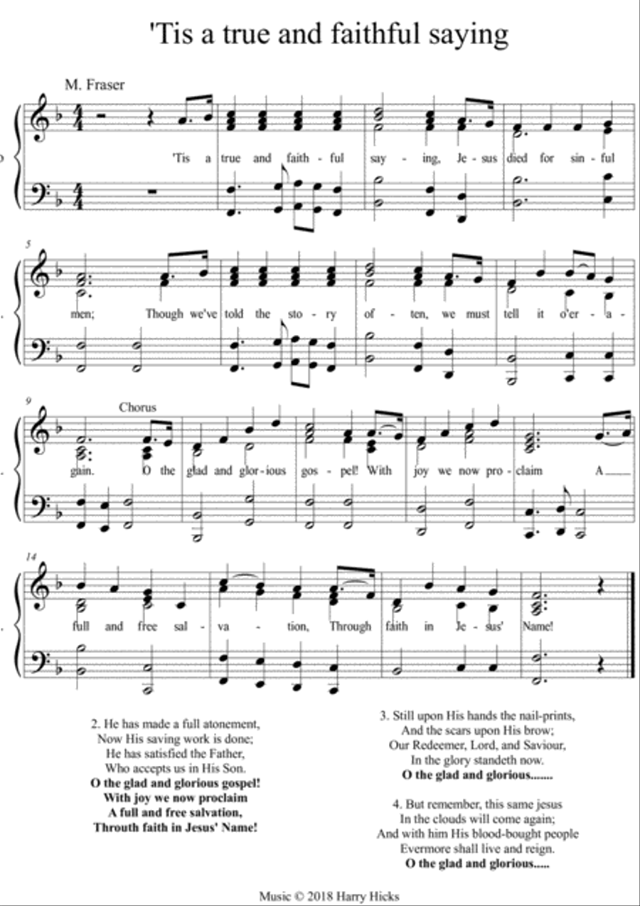 'Tis a true and faithful saying. A new tune to a wonderful old hymn Choir scores gallery preview page 1