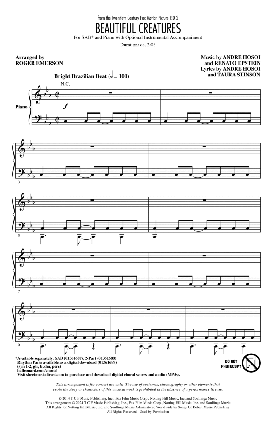 Beautiful Creatures (from Rio 2) (arr. Roger Emerson) 3-Part scores gallery preview page 1