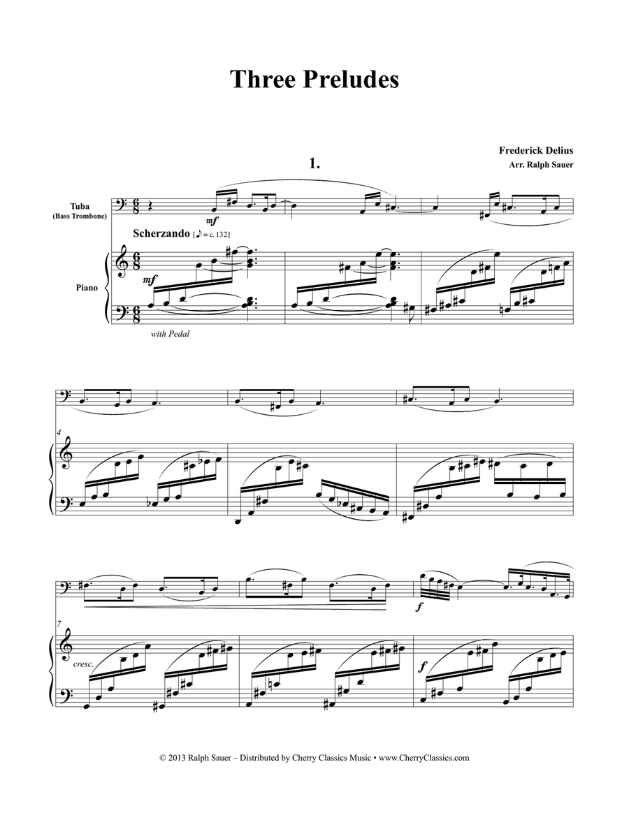 Three Preludes for Tuba or Bass Trombone and Piano Bass Trombone scores gallery preview page 1