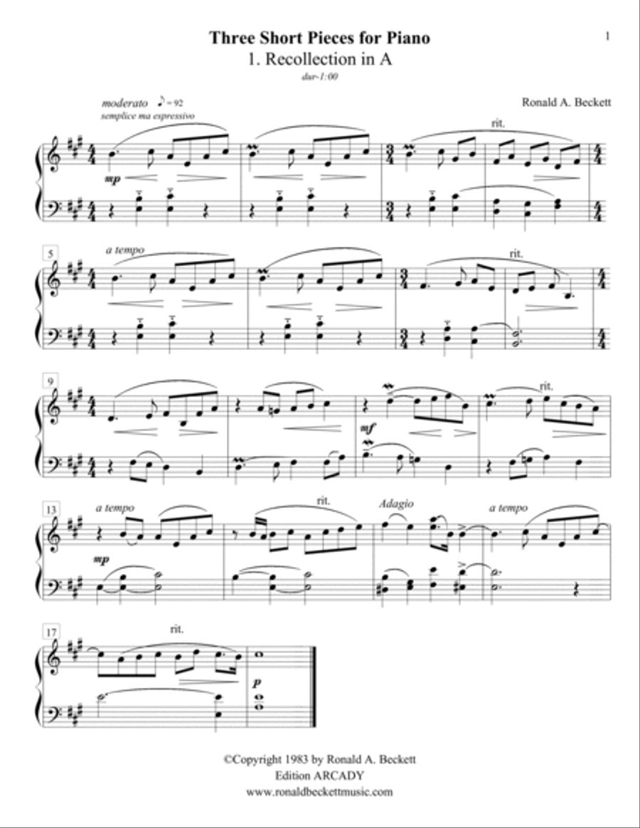 Three Short Pieces for Piano Piano Method scores gallery preview page 2
