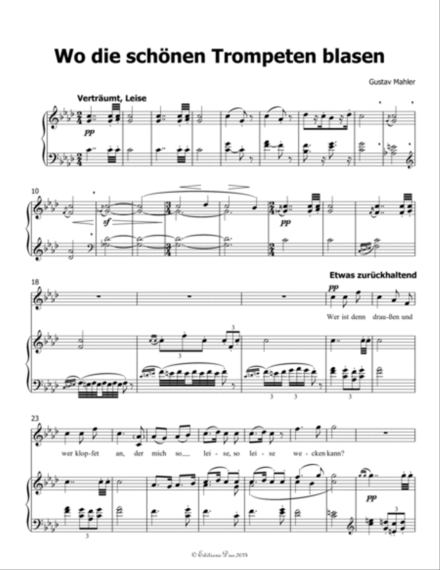 Wo die schönen Trompeten blasen, by Mahler, in f minor Piano, Vocal scores gallery preview page 3