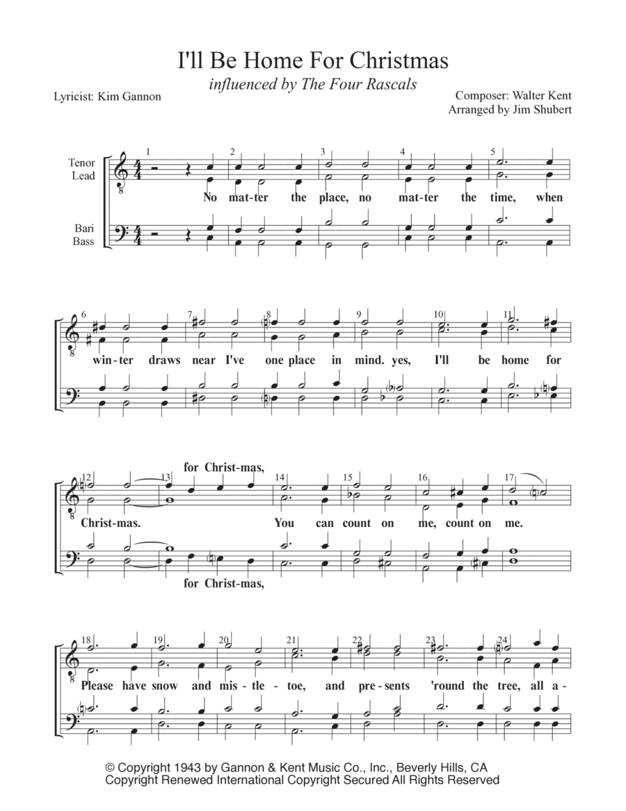 I'll Be Home For Christmas TTBB scores gallery preview page 1