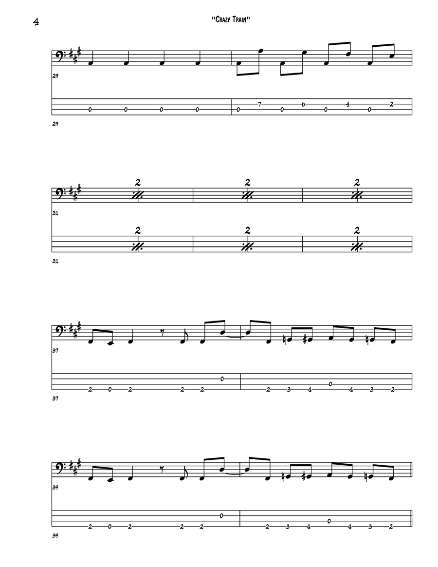 Crazy Train Bass Guitar Tablature scores gallery preview page 4