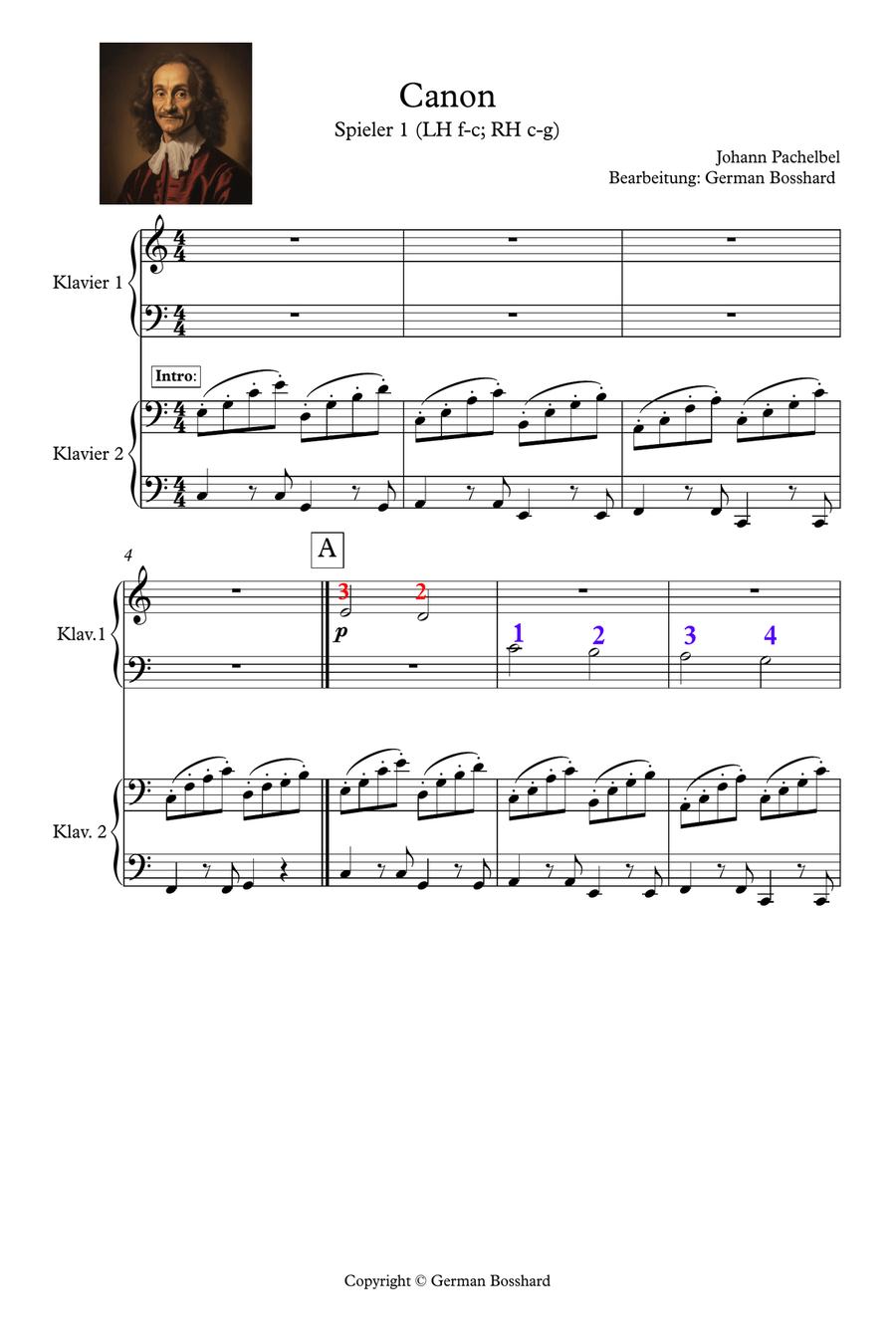 Pachelbel S Canon Johann Pachelbel Public Domain Easy Piano scores gallery preview page 1