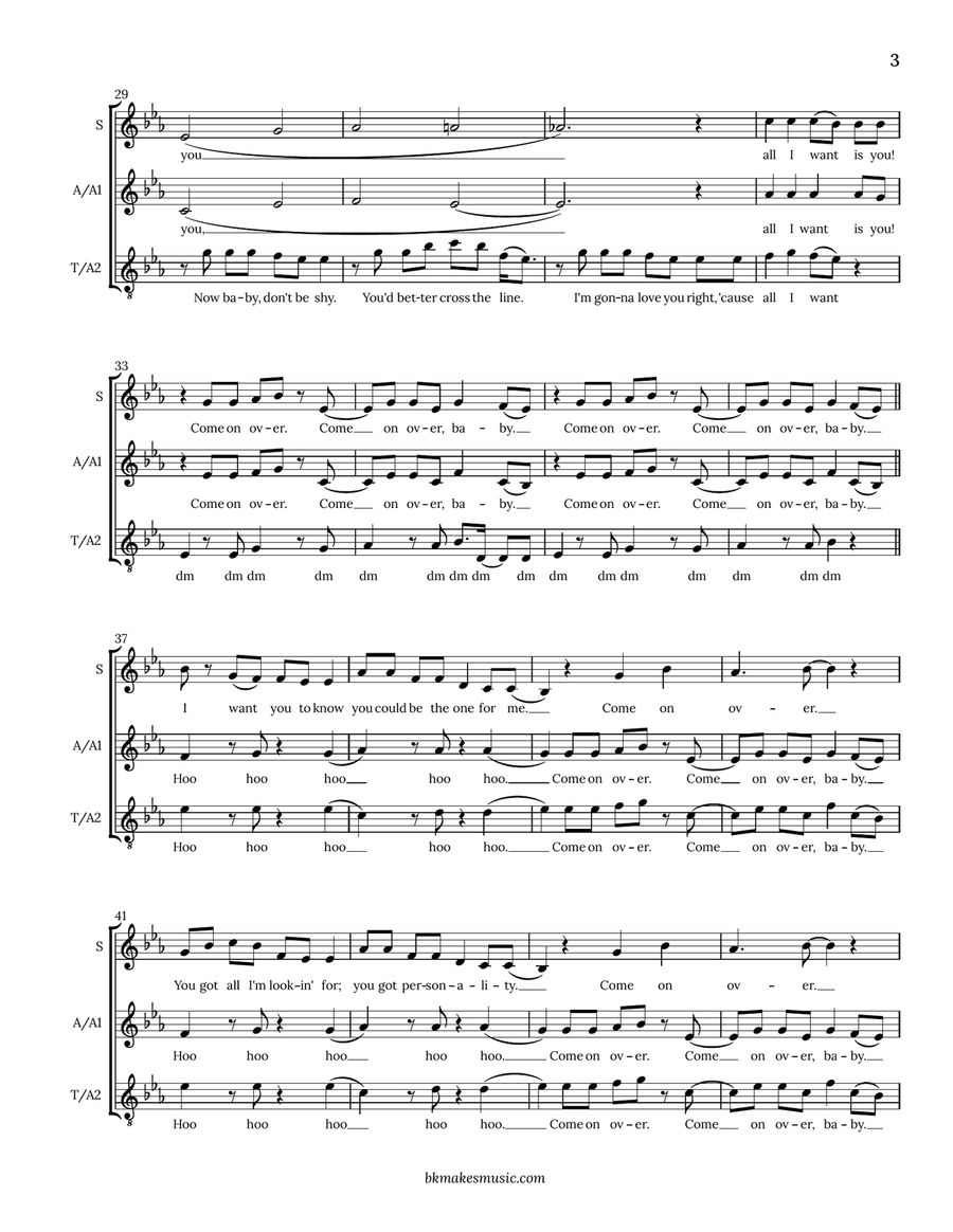 Medley: What A Girl Wants with Come On Over Baby (All I Want Is You) SSA scores gallery preview page 3