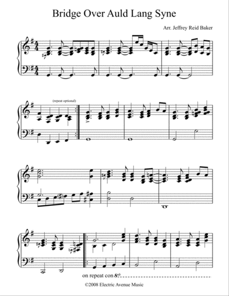 Bridge Over Auld Lang Syne by Jeffrey Reid Baker Piano Solo scores gallery preview page 1