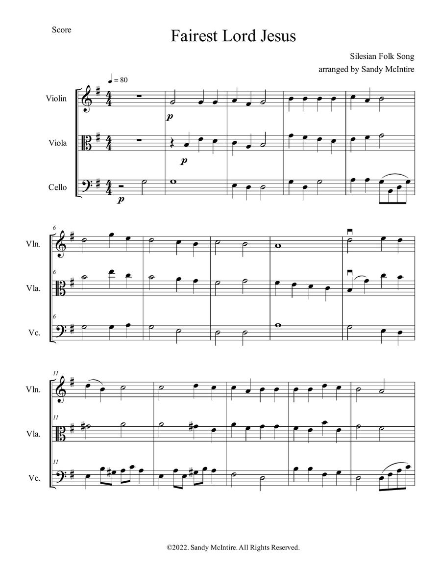 Fairest Lord Jesus String Trio scores gallery preview page 1