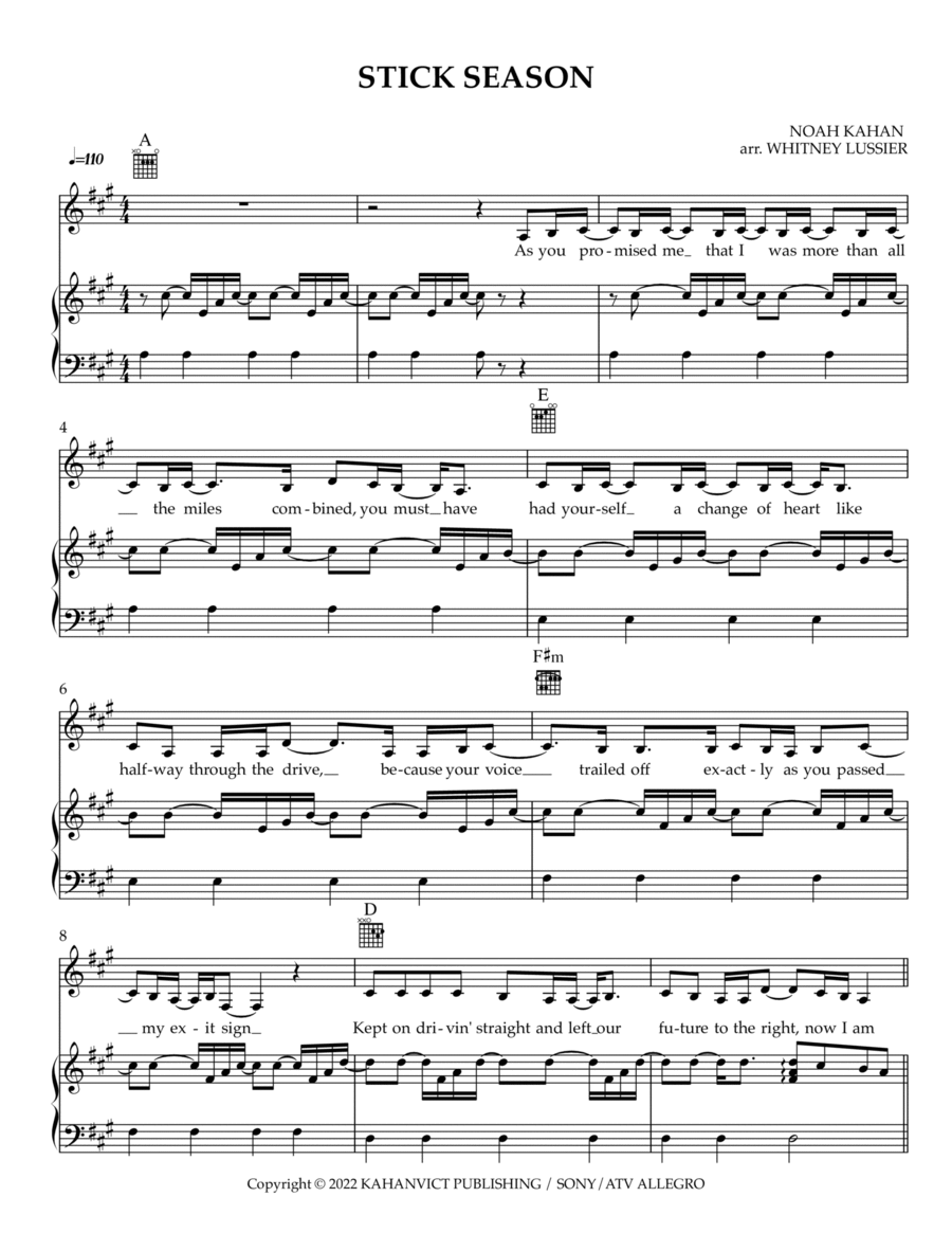 Stick Season Piano, Vocal, Guitar scores gallery preview page 1