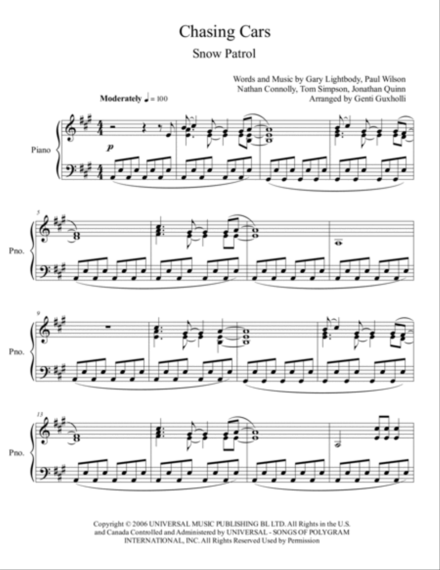 Chasing Cars Piano Solo scores gallery preview page 2
