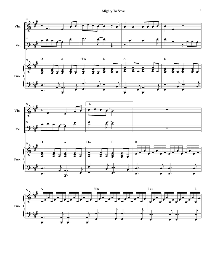 Mighty To Save Piano Trio scores gallery preview page 3