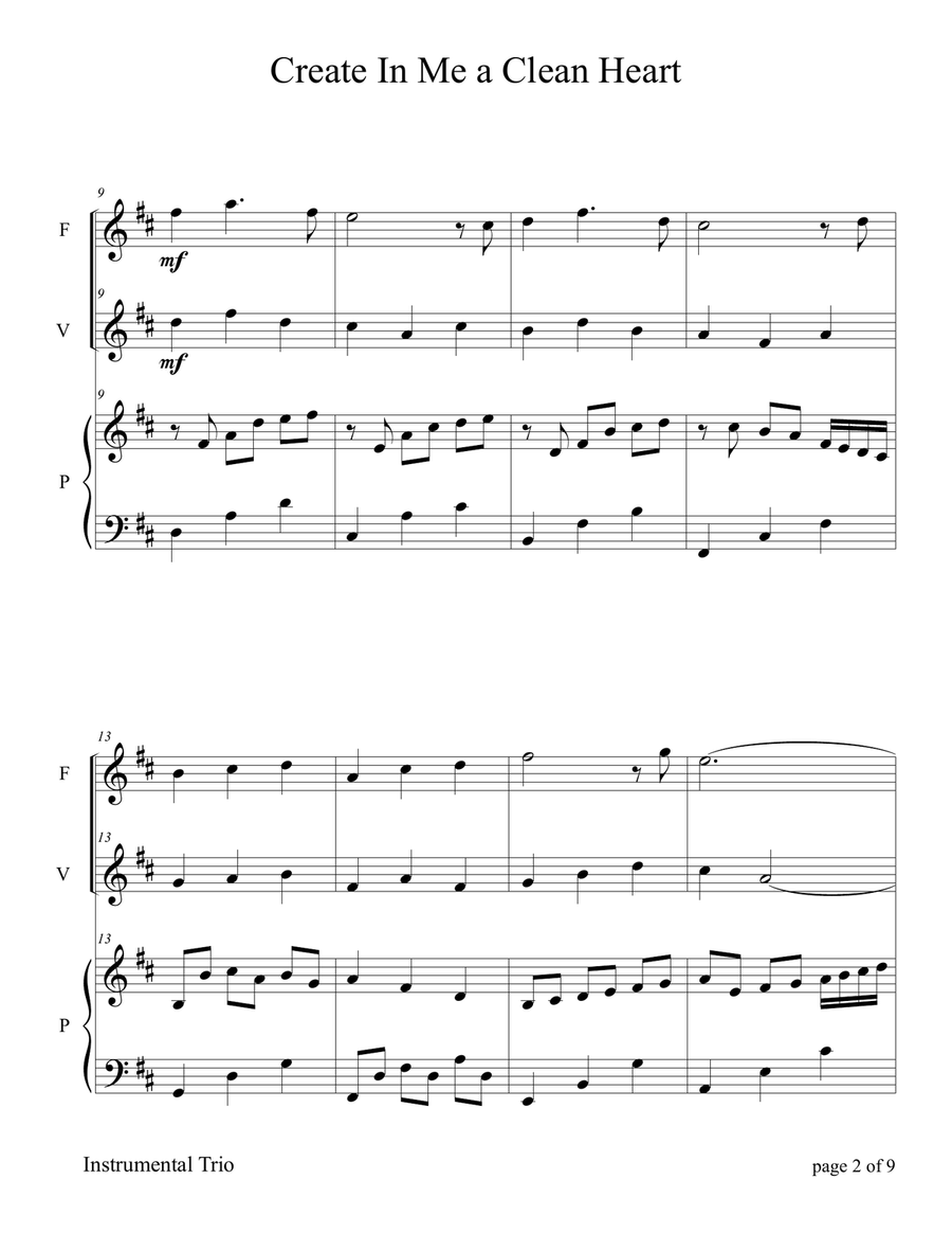 Create In Me a Clean Heart ~ Psalm 51 (for Flute and/or Violin Duet with Piano accompaniment) Flute scores gallery preview page 3