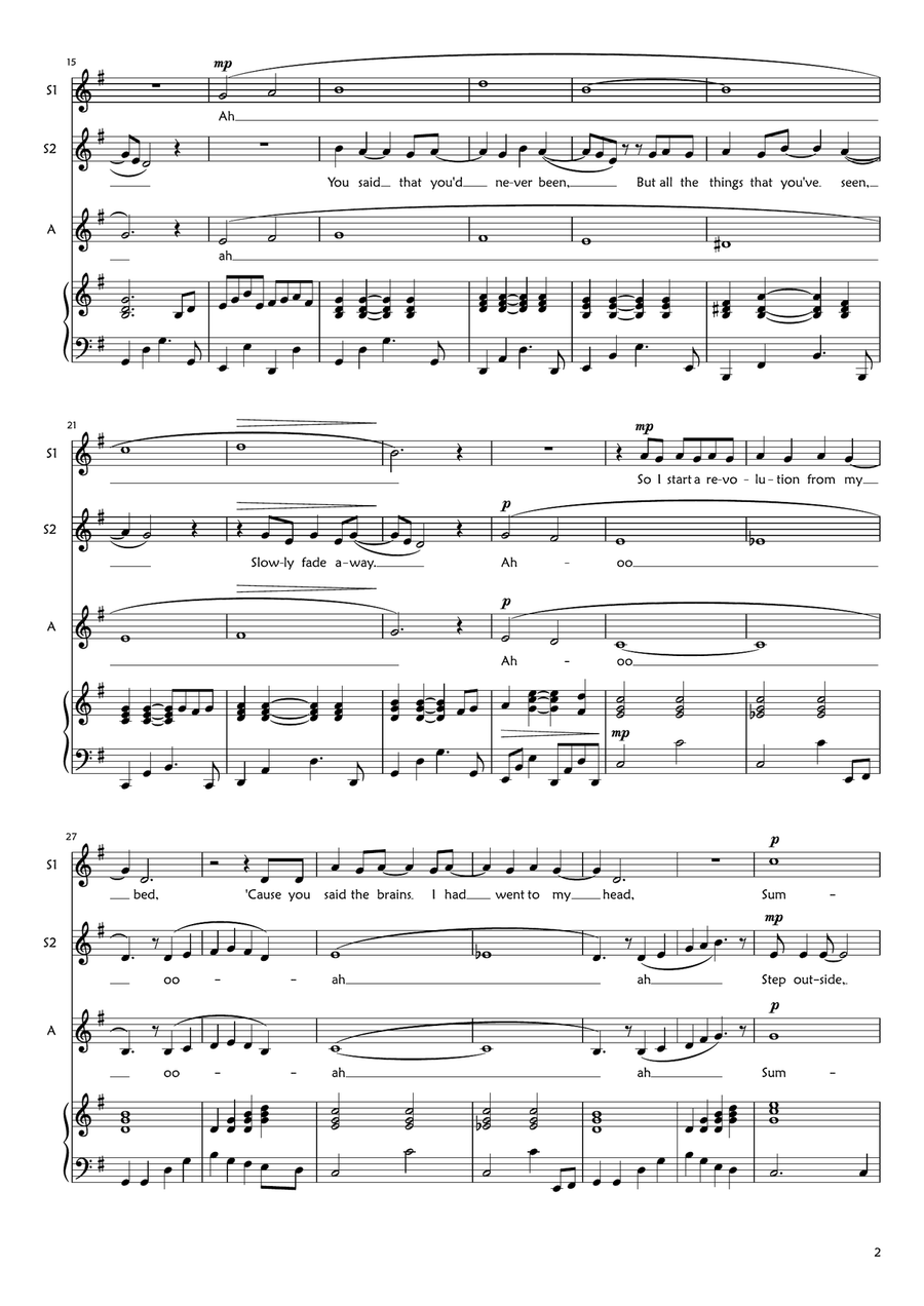Don't Look Back In Anger SSA scores gallery preview page 2