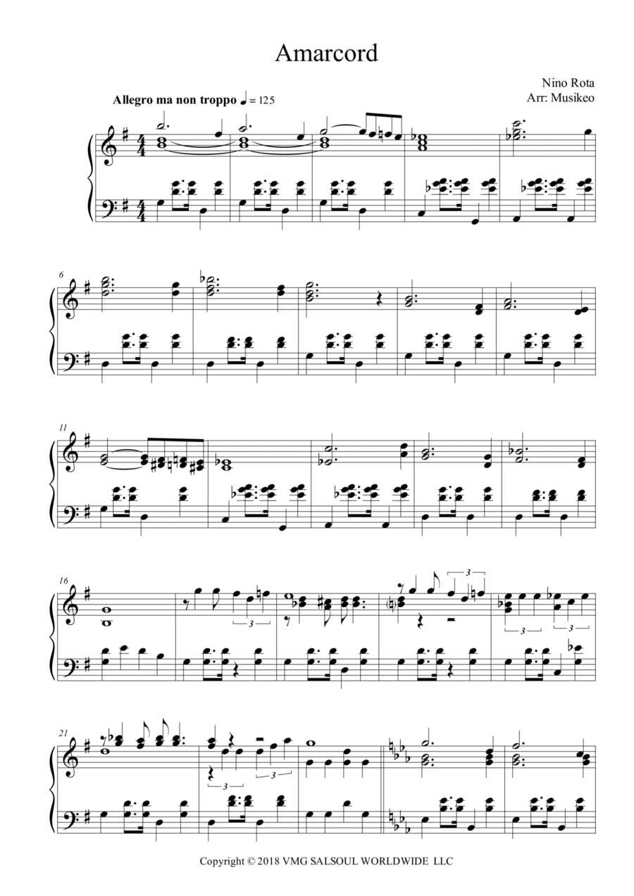 Amarcord Piano Solo scores gallery preview page 1