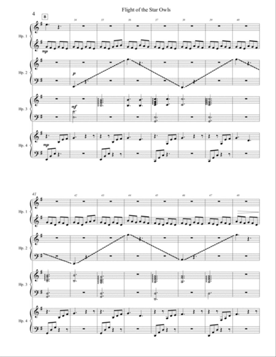 Flight of the Star Owls Harp Arrangement- Full score and parts (E minor) Harp scores gallery preview page 4