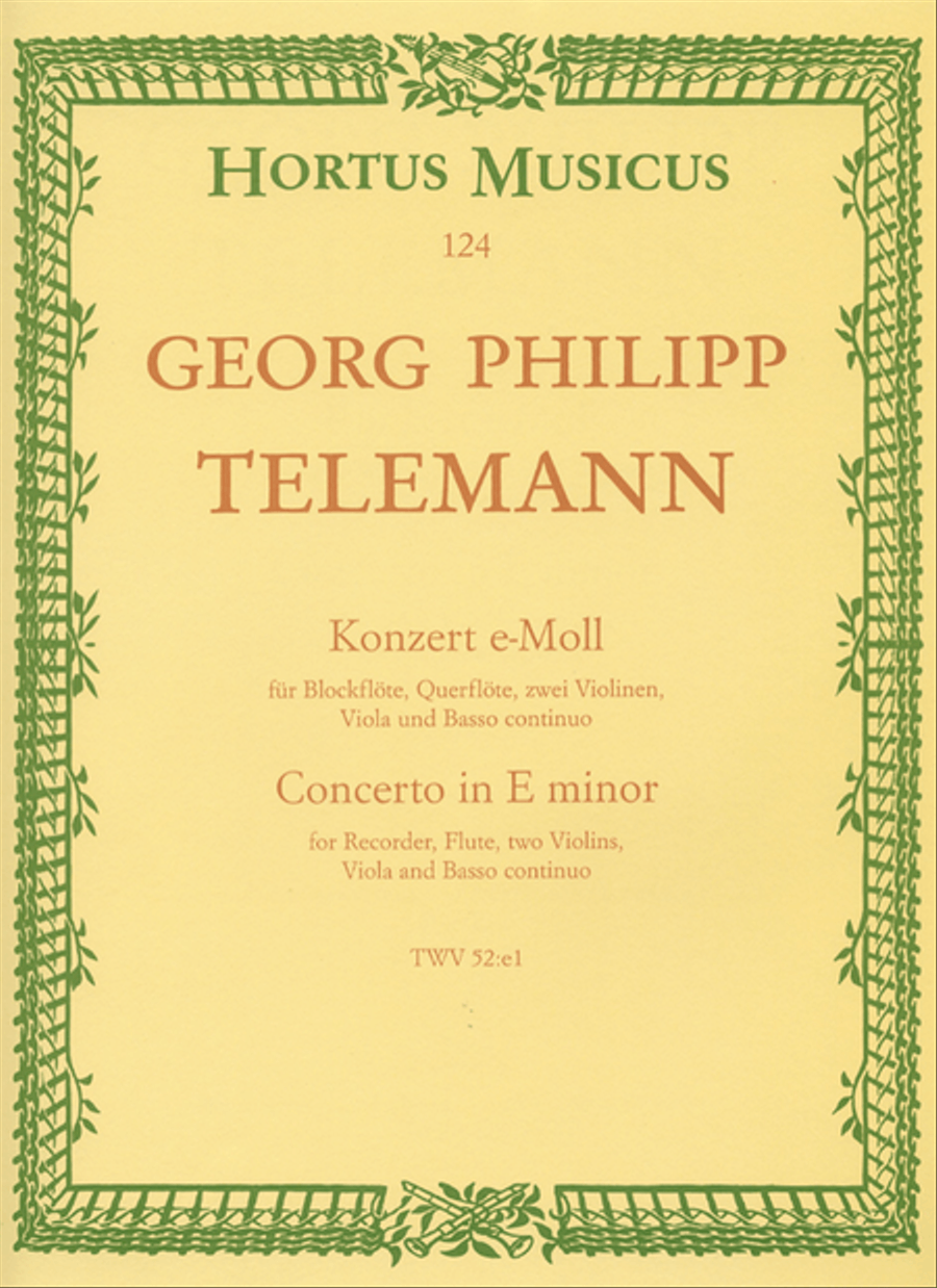 Concerto for Treble Recorder, Flute, Strings and Basso continuo e minor TWV 52:e1 Flute scores gallery preview page 1
