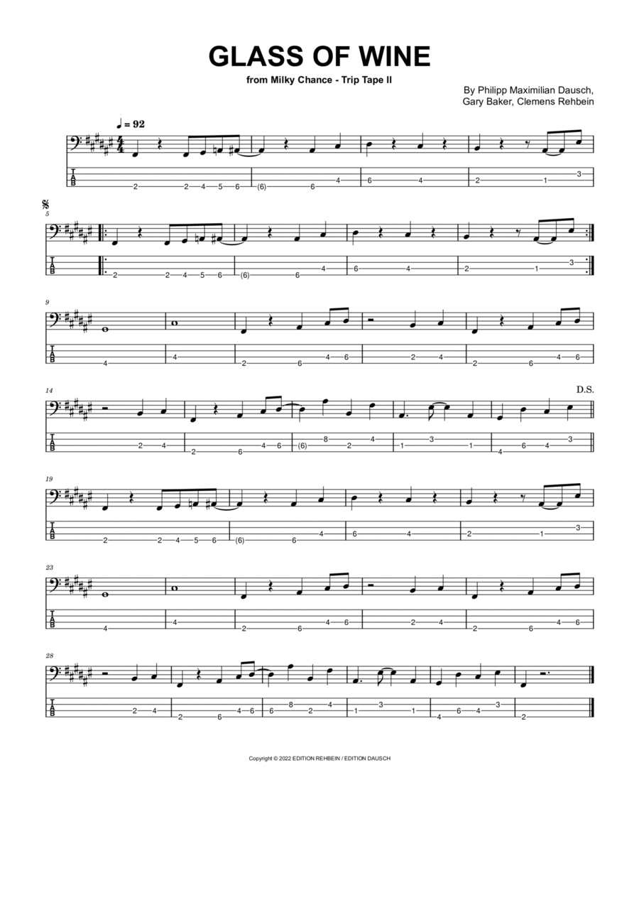 Glass Of Wine Bass Guitar scores gallery preview page 1