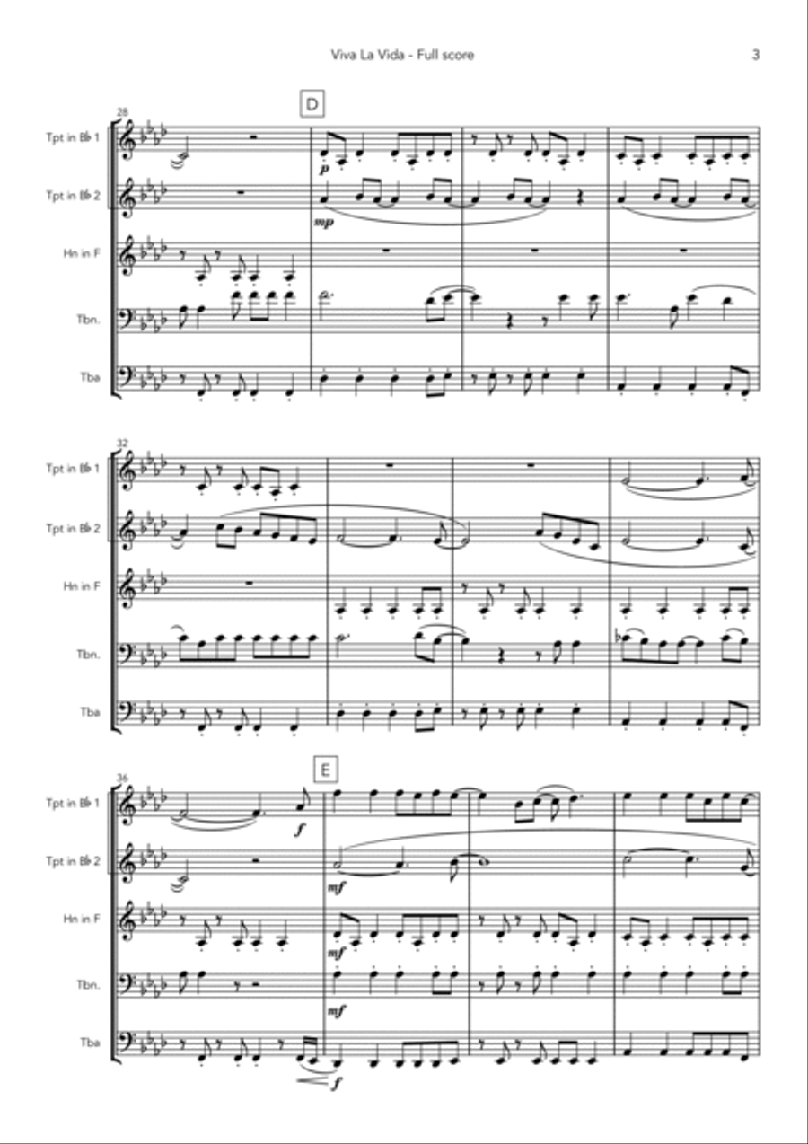 Viva La Vida Viva La Vida Brass Ensemble scores gallery preview page 3