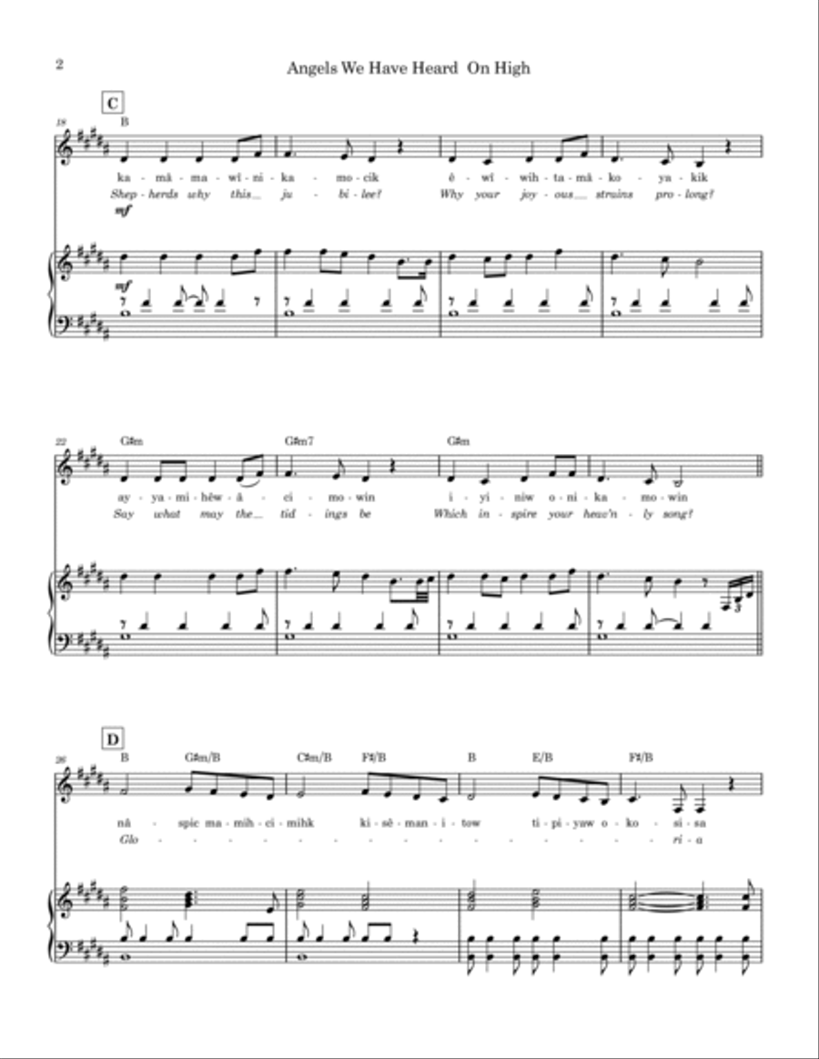 Angels We Have Heard on High Piano, Vocal, Guitar scores gallery preview page 2