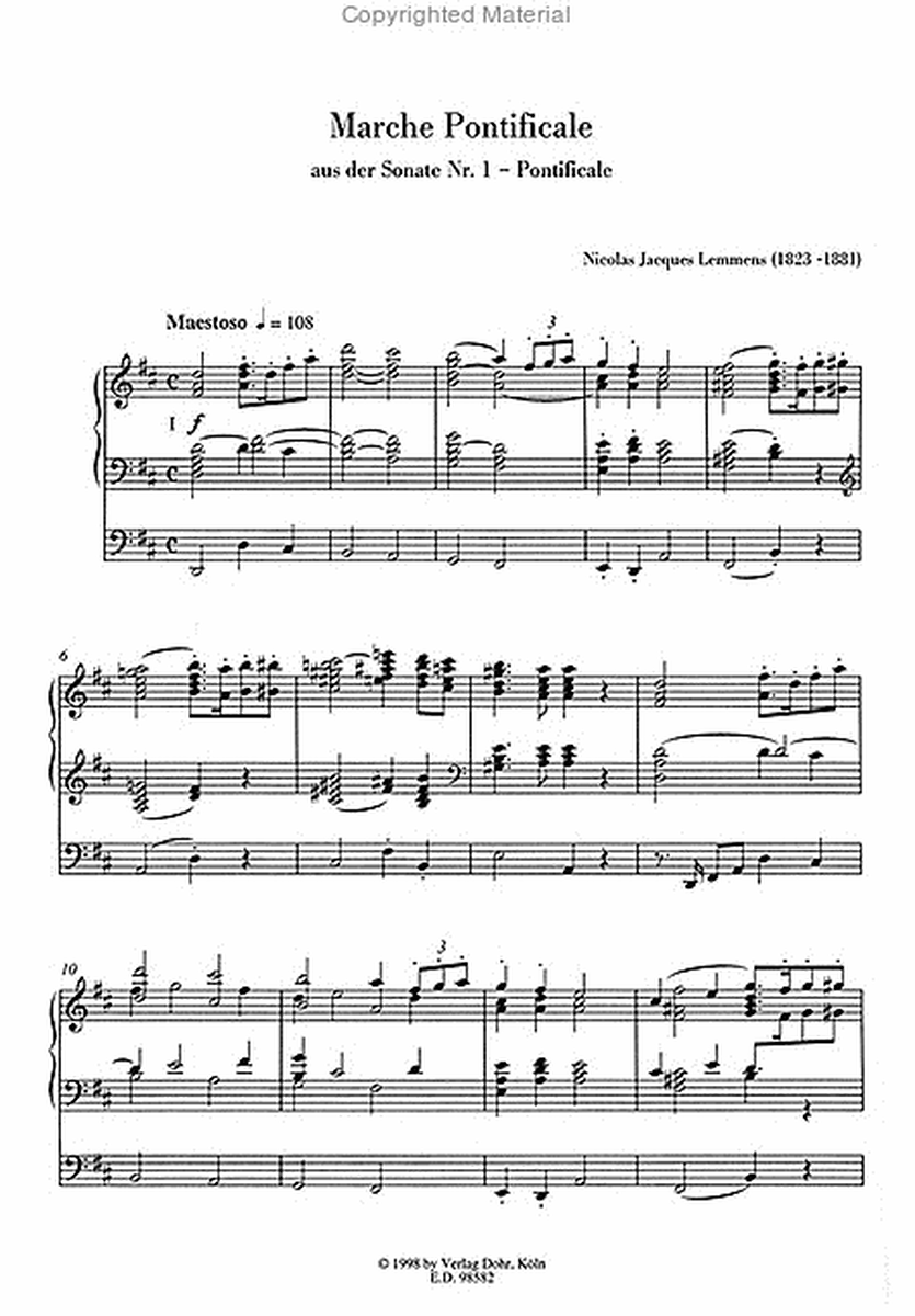 Marche Pontificale für Orgel D-Dur (aus der Sonate Nr. 1 "Pontificale")