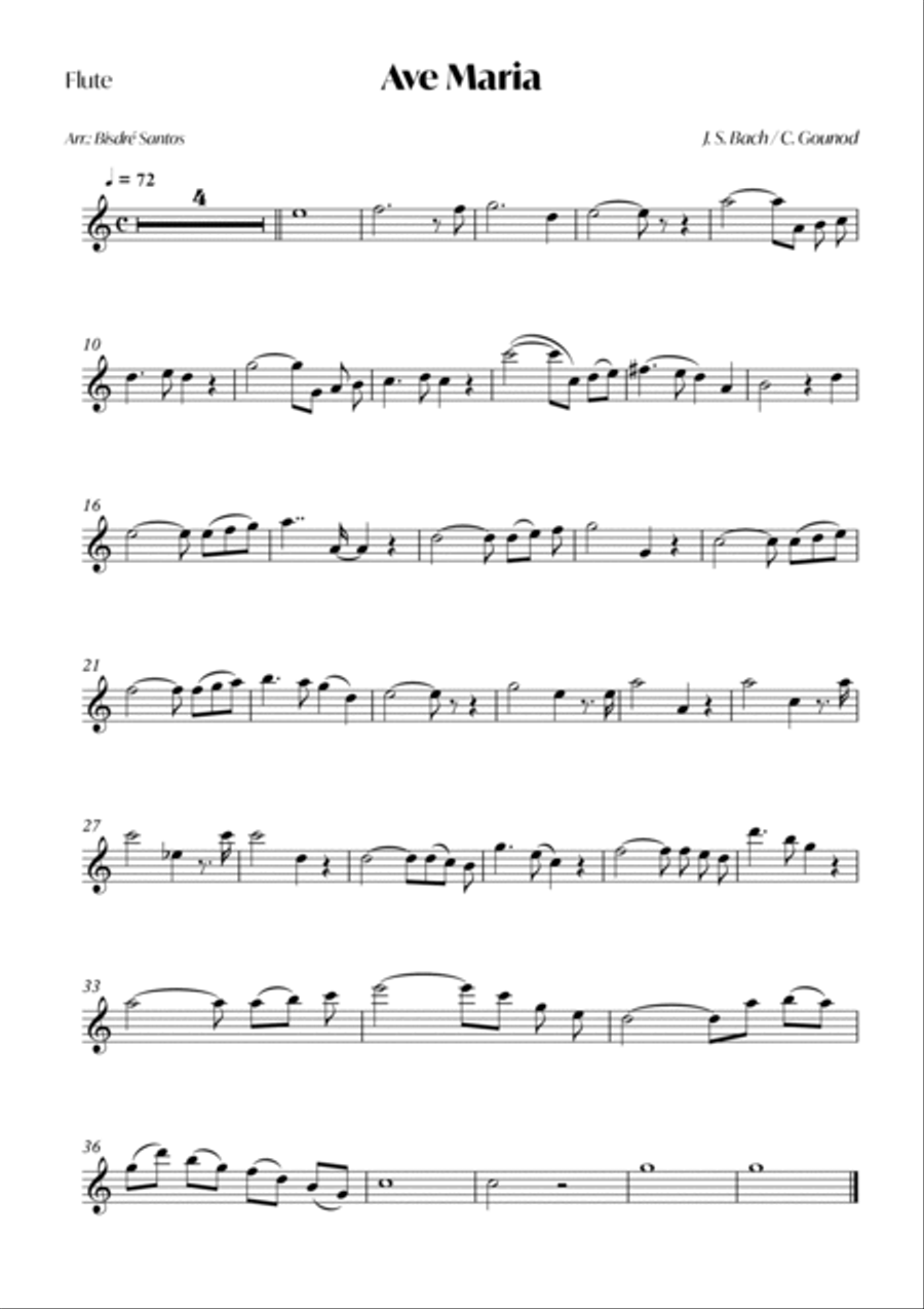 Ave Maria (Bach - Gounod) - Flute and Piano Flute scores gallery preview page 5