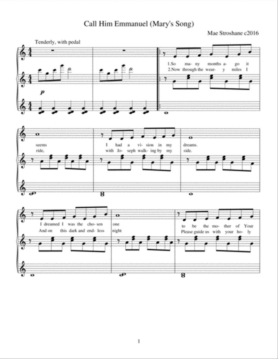 Call Him Emmanuel (Mary's Song) Unison Choir scores gallery preview page 1