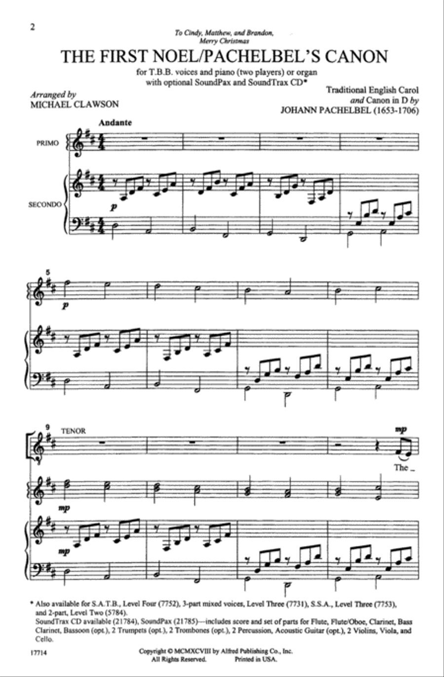 The First Noel / Pachelbel's Canon Men's Choir scores gallery preview page 13