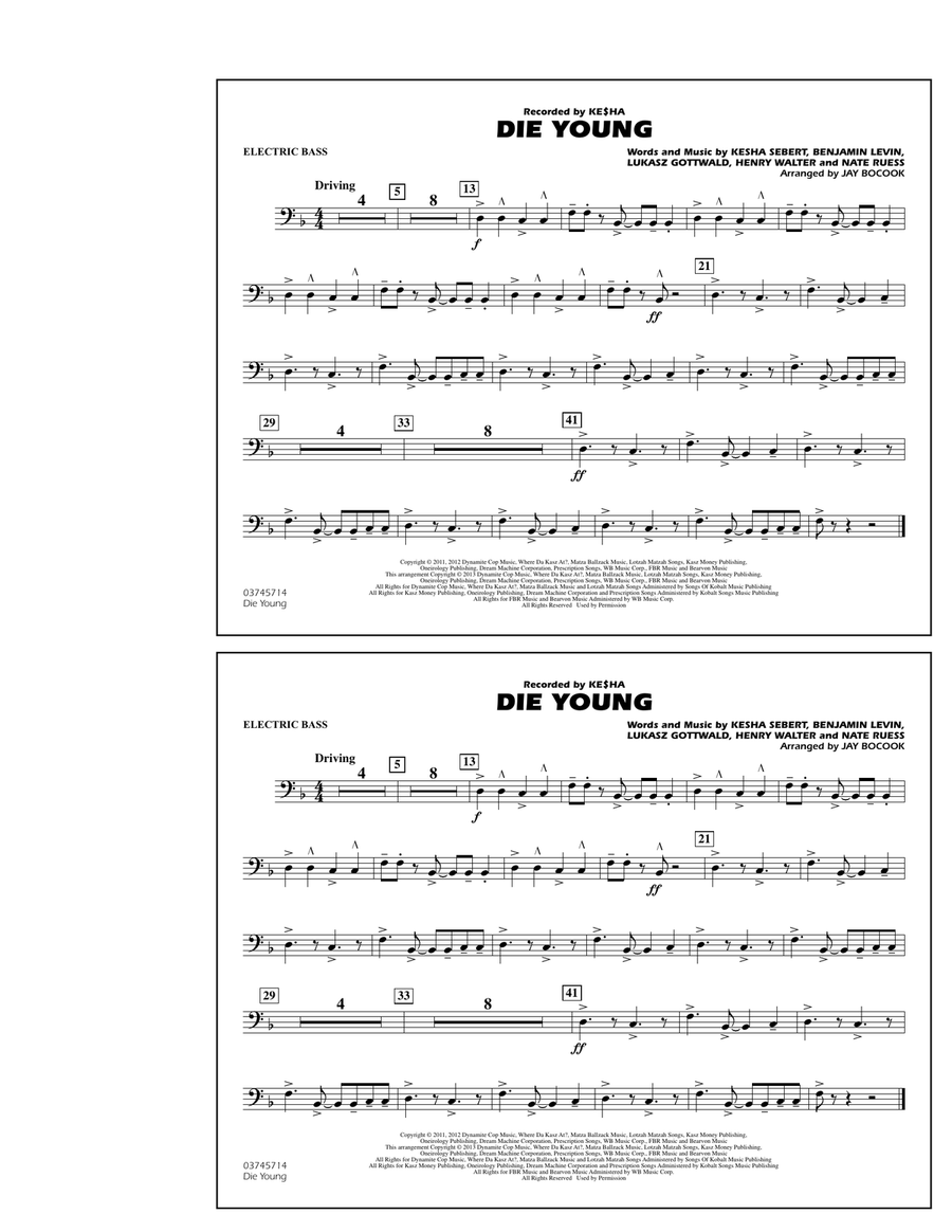 Die Young - Electric Bass Marching Band scores gallery preview page 1