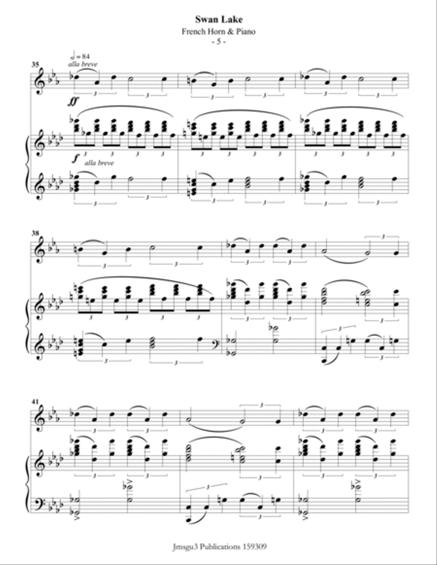 Tchaikovsky: Scene 10 from Swan Lake for French Horn & Piano Horn scores gallery preview page 5