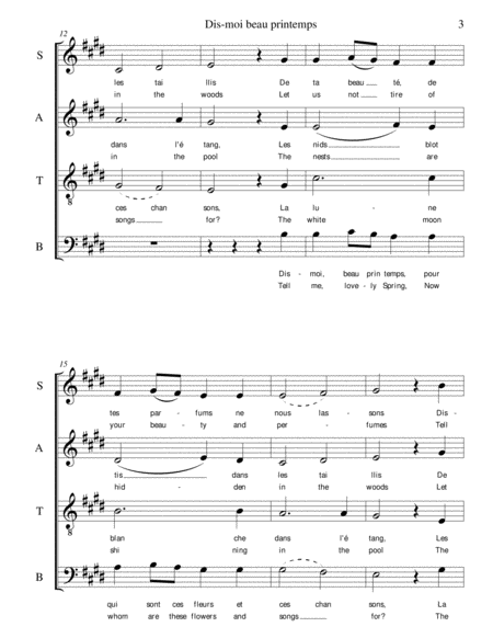 Dis-moi, beau printemps (Tell me, lovely Spring) for SATB choir image number null