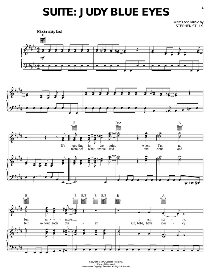 Suite: Judy Blue Eyes Piano, Vocal, Guitar scores gallery preview page 1