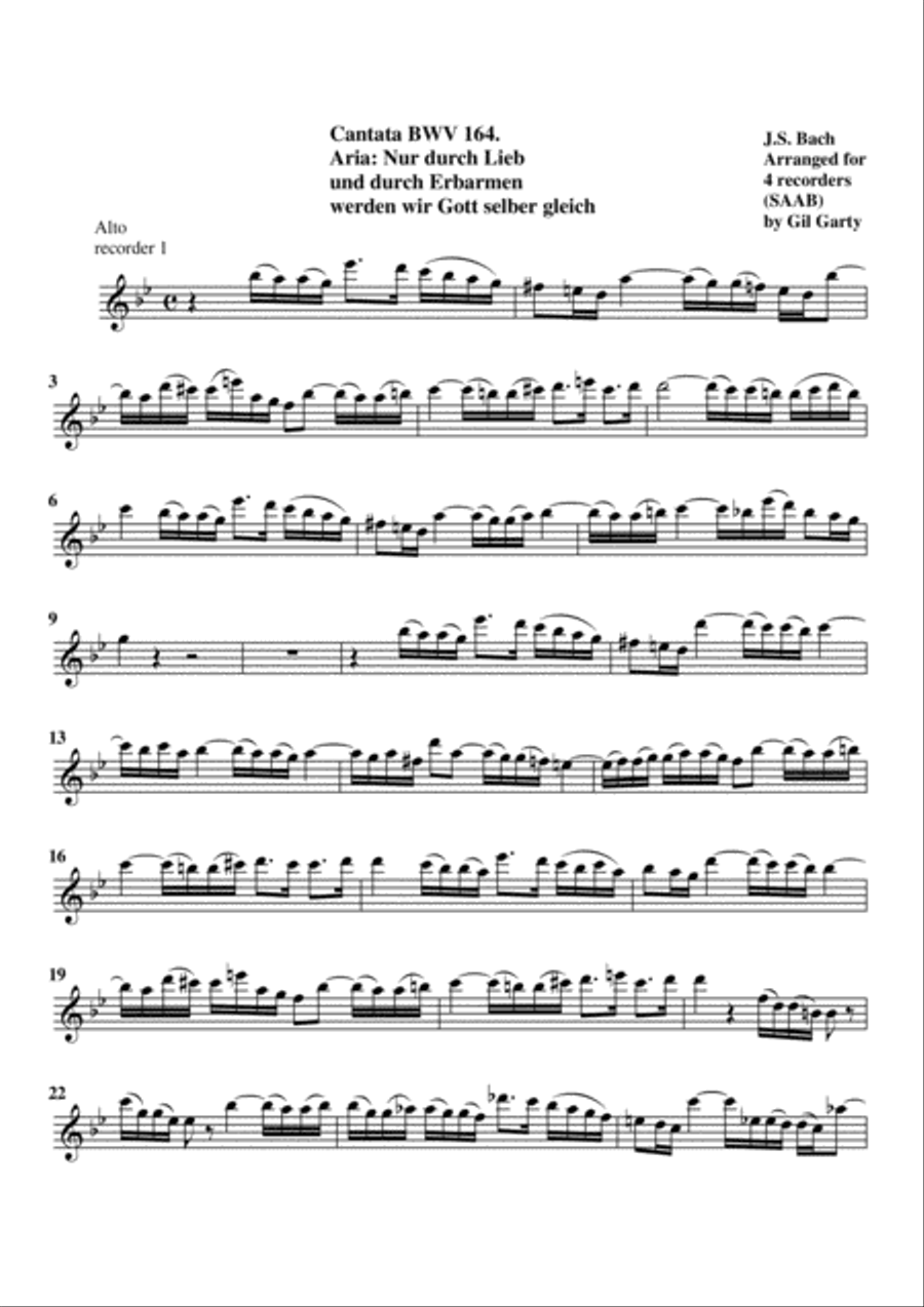 Aria: Nur durch Lieb und durch Erbarmen werden wir Gott selber gleich from cantata BWV 164 (arrangem Recorder scores gallery preview page 5
