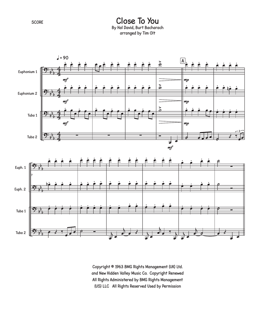 (They Long To Be) Close To You Brass Quartet scores gallery preview page 1