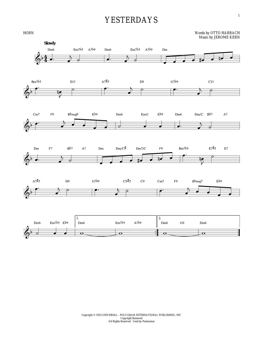 Yesterdays Horn Solo scores gallery preview page 1