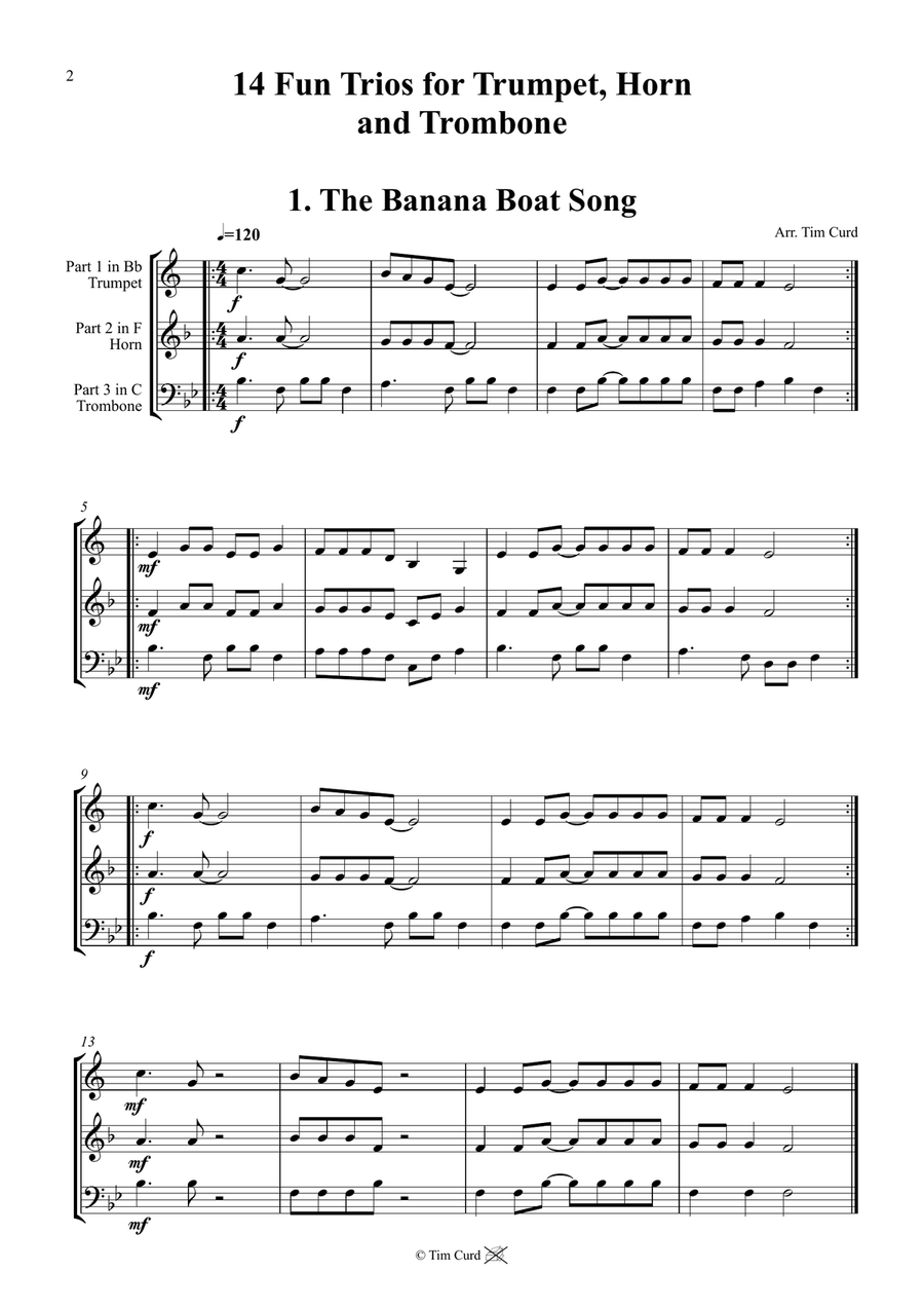 14 Fun Trios For Trumpet, French Horn And Trombone Brass Trio scores gallery preview page 2
