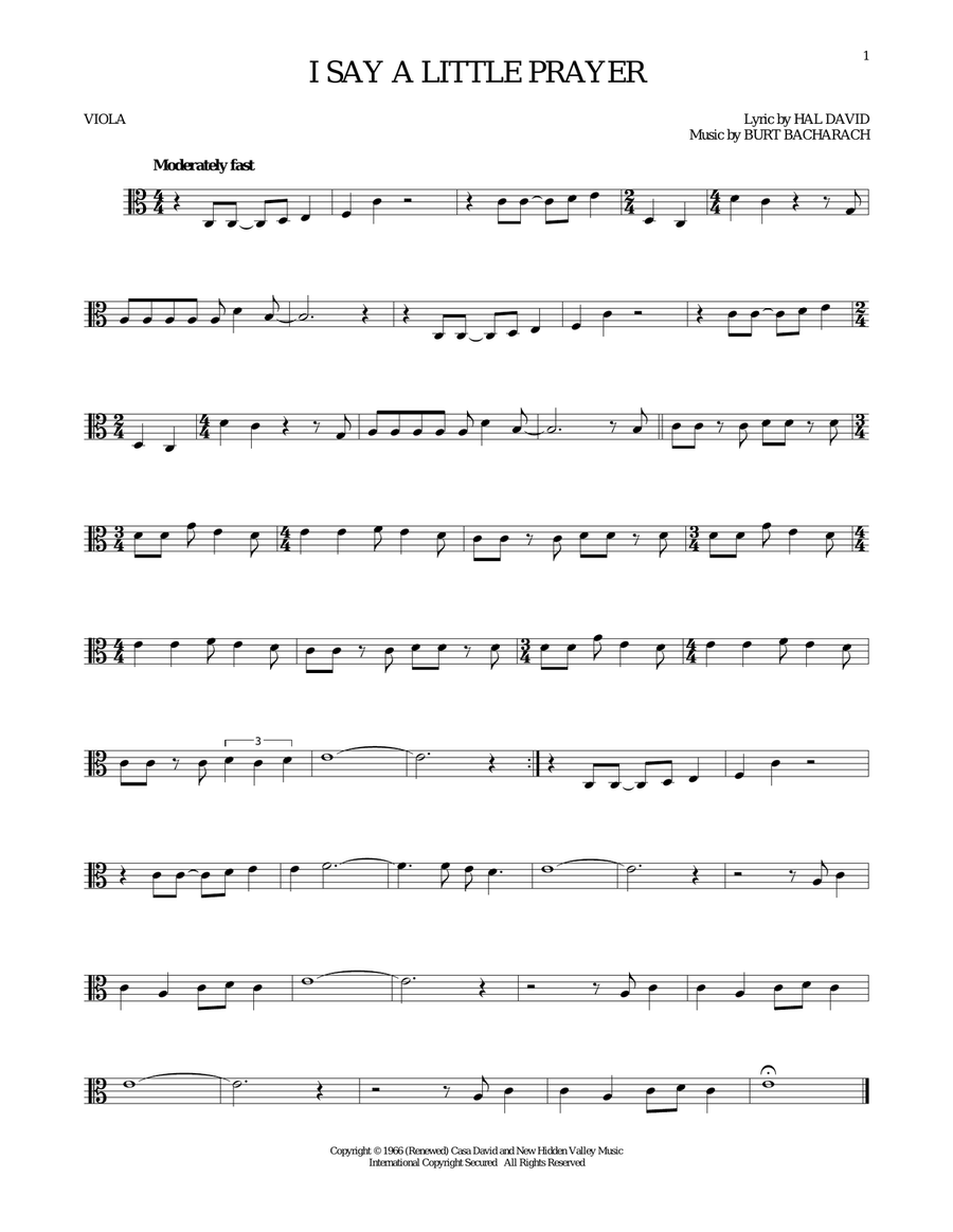 I Say A Little Prayer Viola Solo scores gallery preview page 1