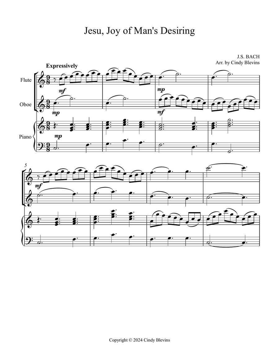 Jesu, Joy of Man's Desiring, for Flute, Oboe and Piano Woodwind Duet scores gallery preview page 2