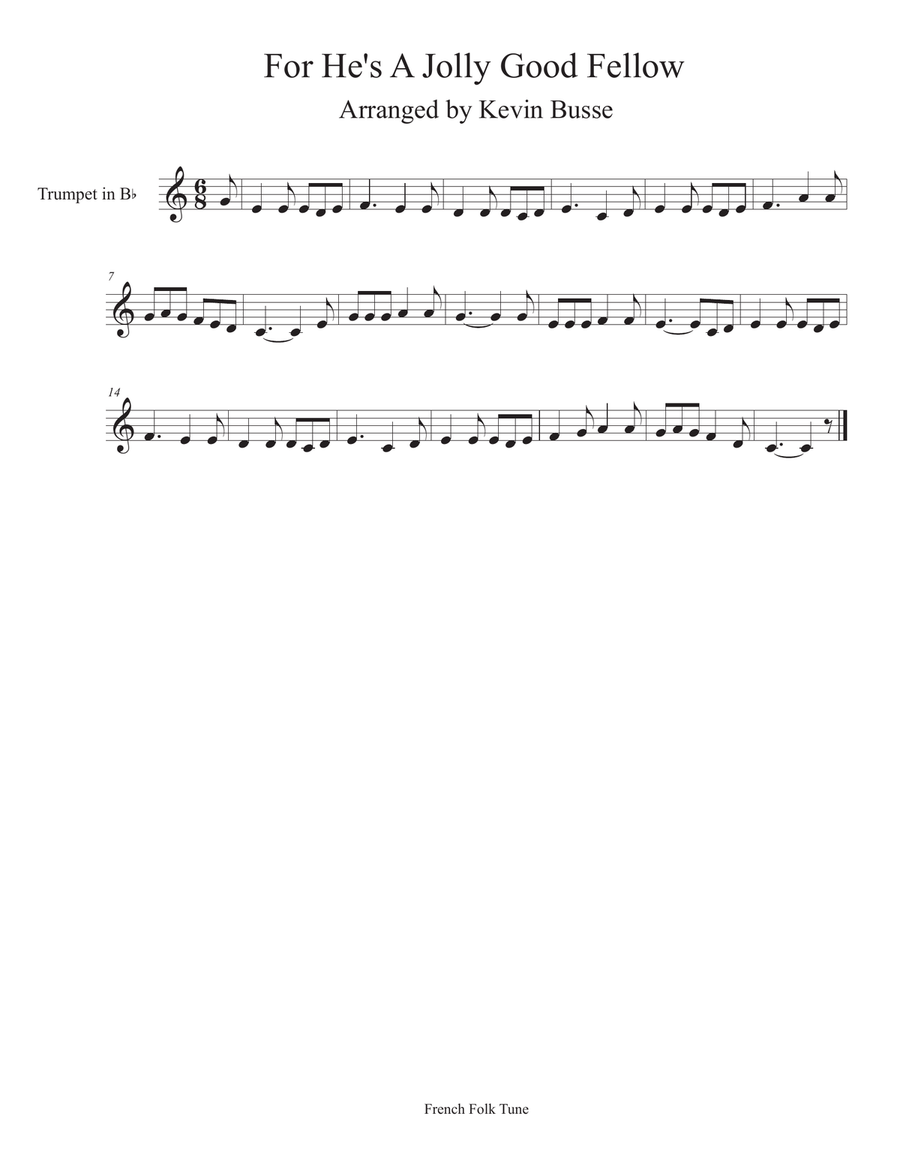 For He's A Jolly Good Fellow - Trumpet Trumpet Solo scores gallery preview page 1