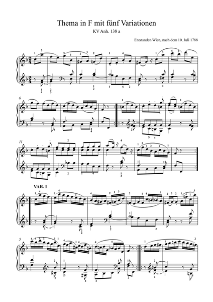 Mozart - 6 Variations in F major, K. 54