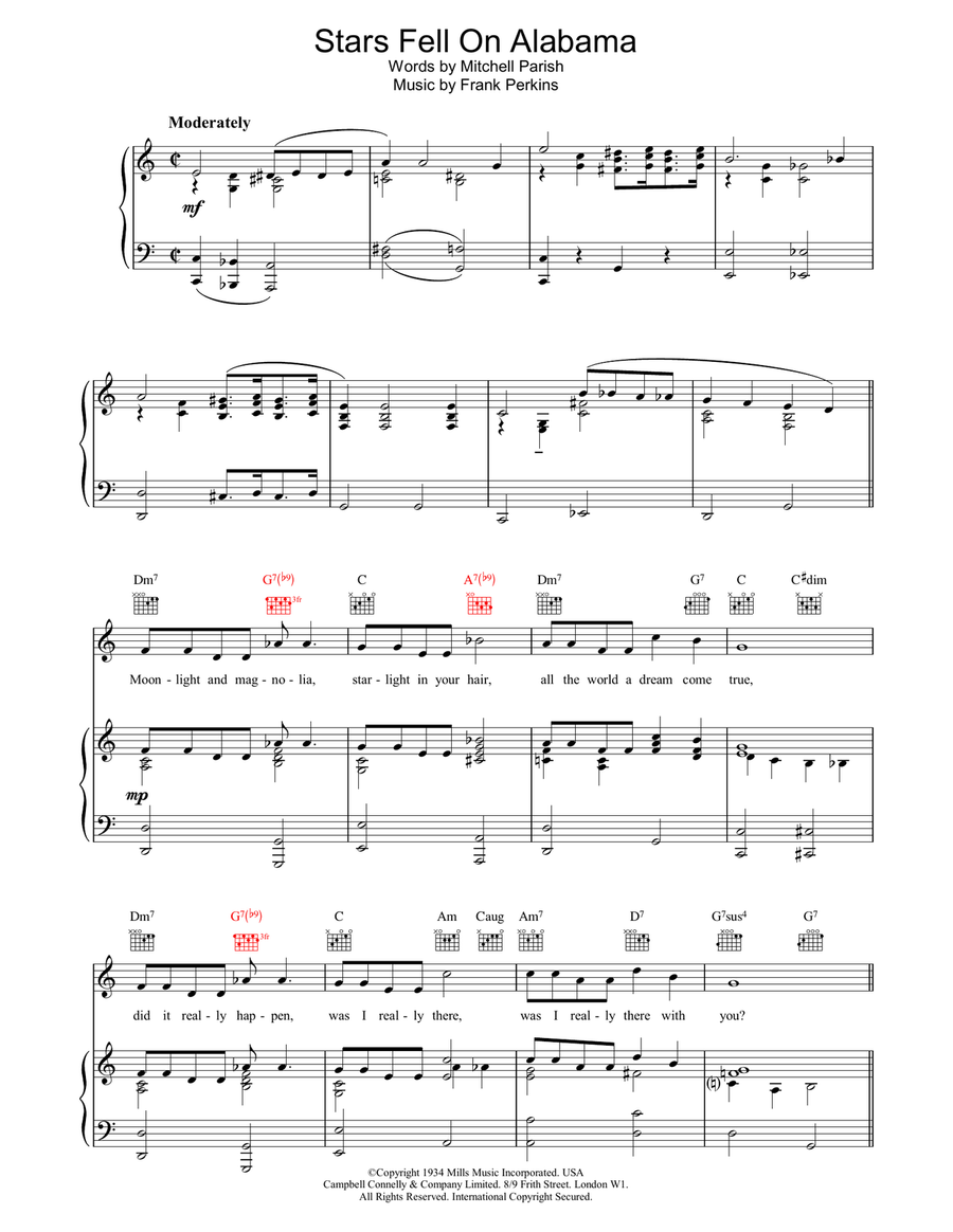 Stars Fell On Alabama Piano, Vocal, Guitar scores gallery preview page 1
